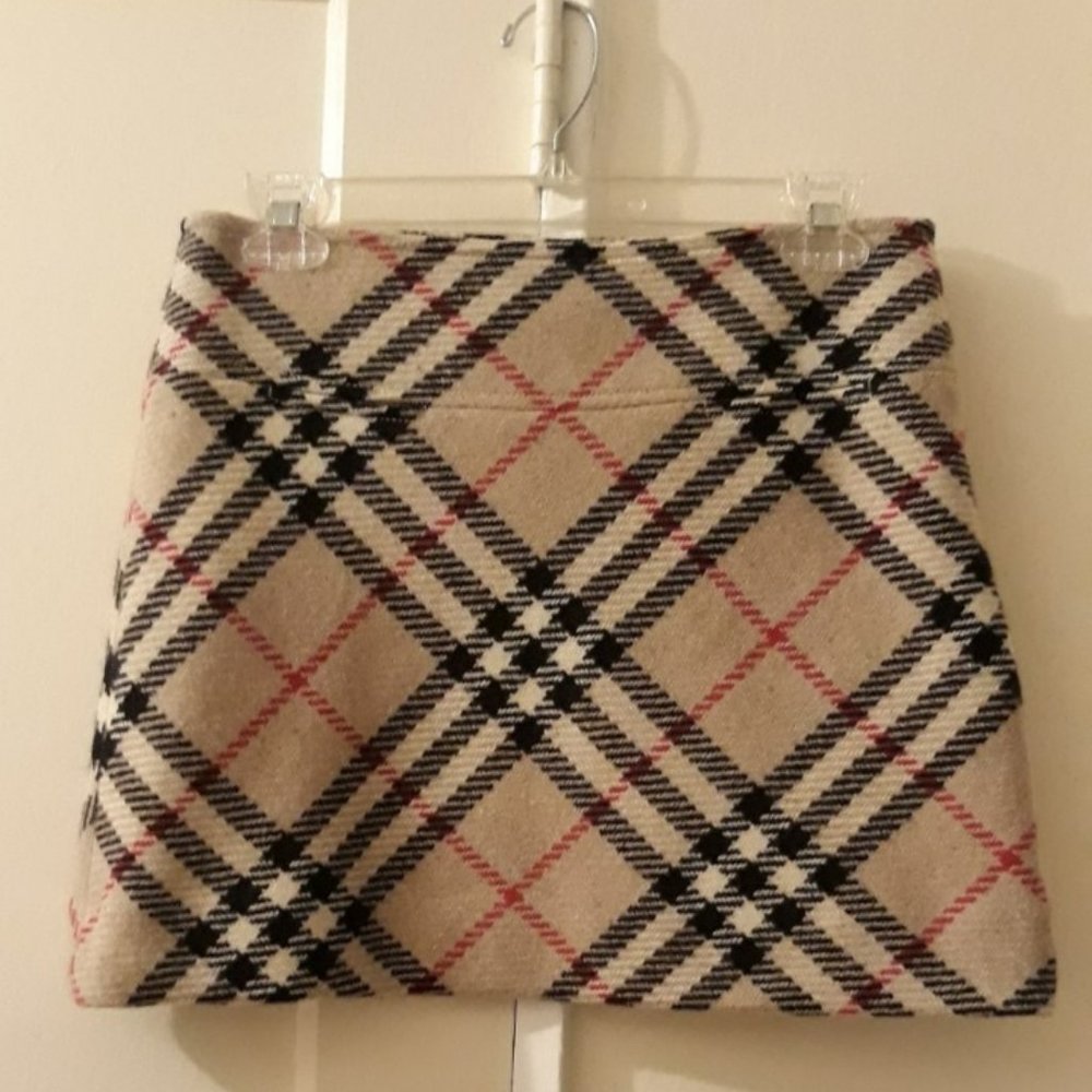 Vintage Burberry London Beige Nova Check Plaid Wool Mini Skirt UK 6 US 4